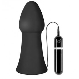 Большая чёрная вибропробка MENZSTUFF VIBRATING BUTTCRASHER CONED - 20 см.