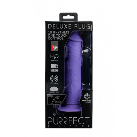 Фиолетовый вибратор-реалистик на присоске PURRFECT SILICONE ONE TOUCH - 20,5 см.